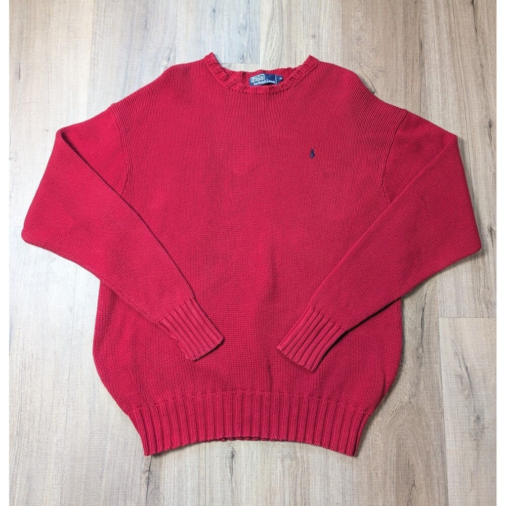 Vintage 90s Polo Ralph Lauren Size XL Red Heavy Knit Cotton Crewneck Hong Kong